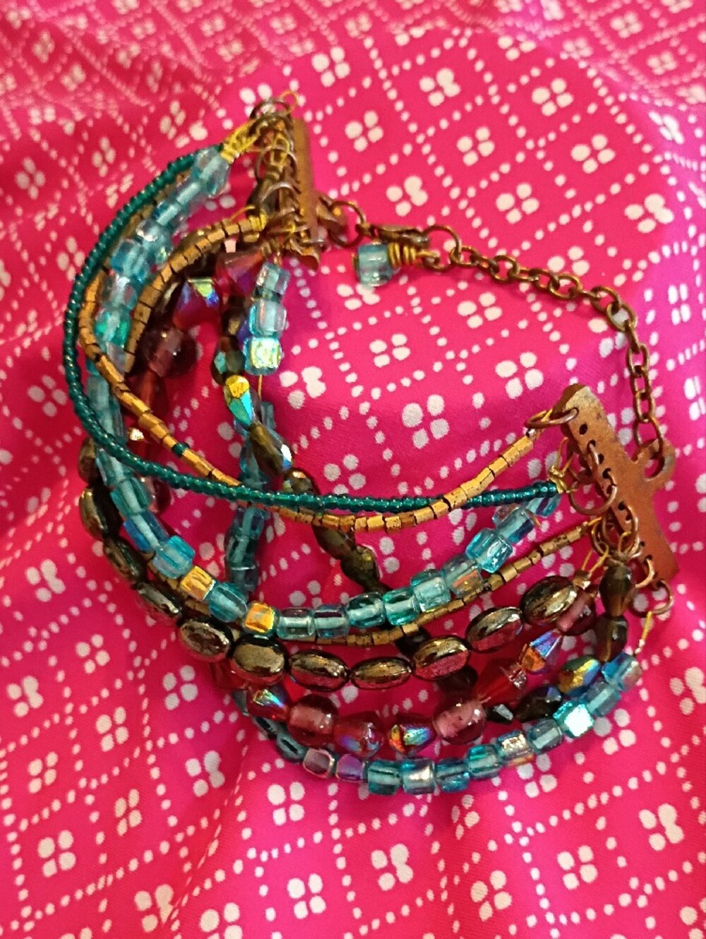 Multi-Strand Turquoise & Burgundy Beaded Bracelet